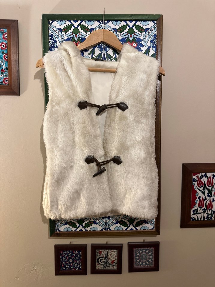 Kapşonlu Peluş Kadın Yelek - Görsel 2