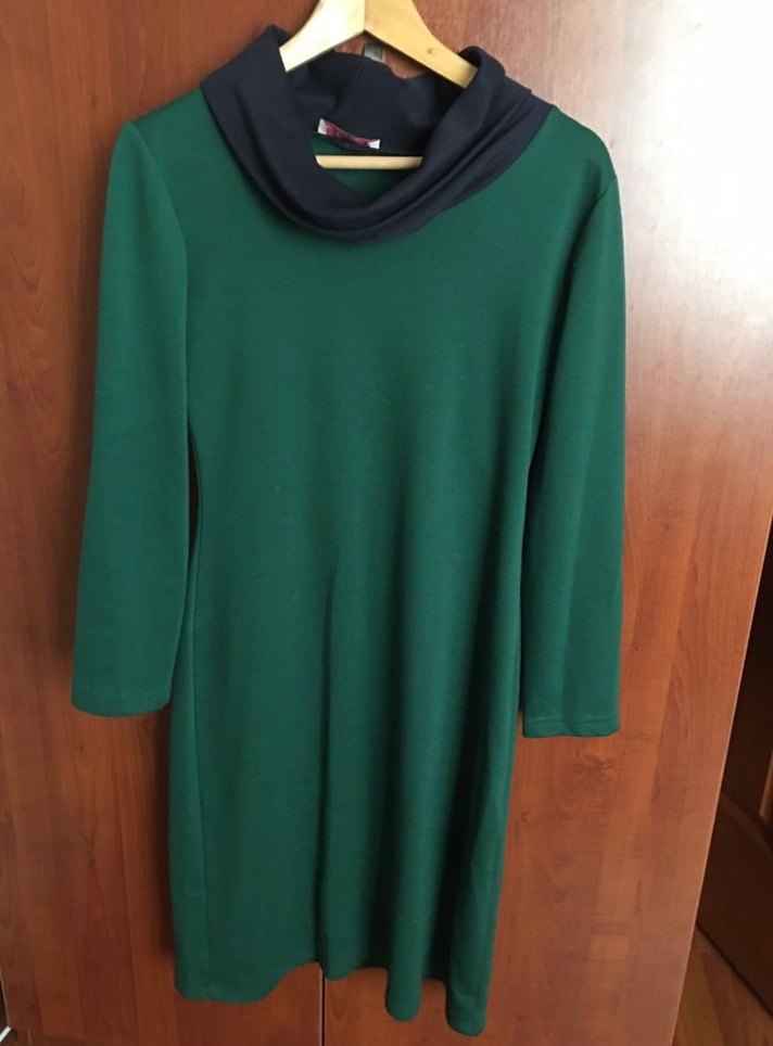 Dik Yakalı Yeşil Midi Triko Elbise - Görsel 2