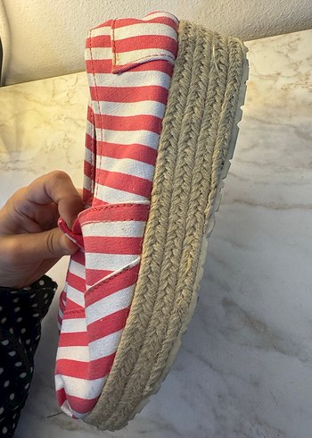 Pembe Çizgili Kadın Dolgu Topuk Espadril - Görsel 6