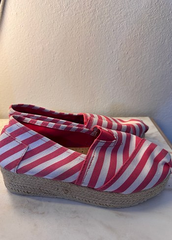 Pembe Çizgili Kadın Dolgu Topuk Espadril - Görsel 4