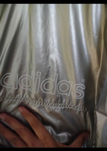 Gri Metalik orjinal Adidas Midi Yağmurluk - Görsel 2