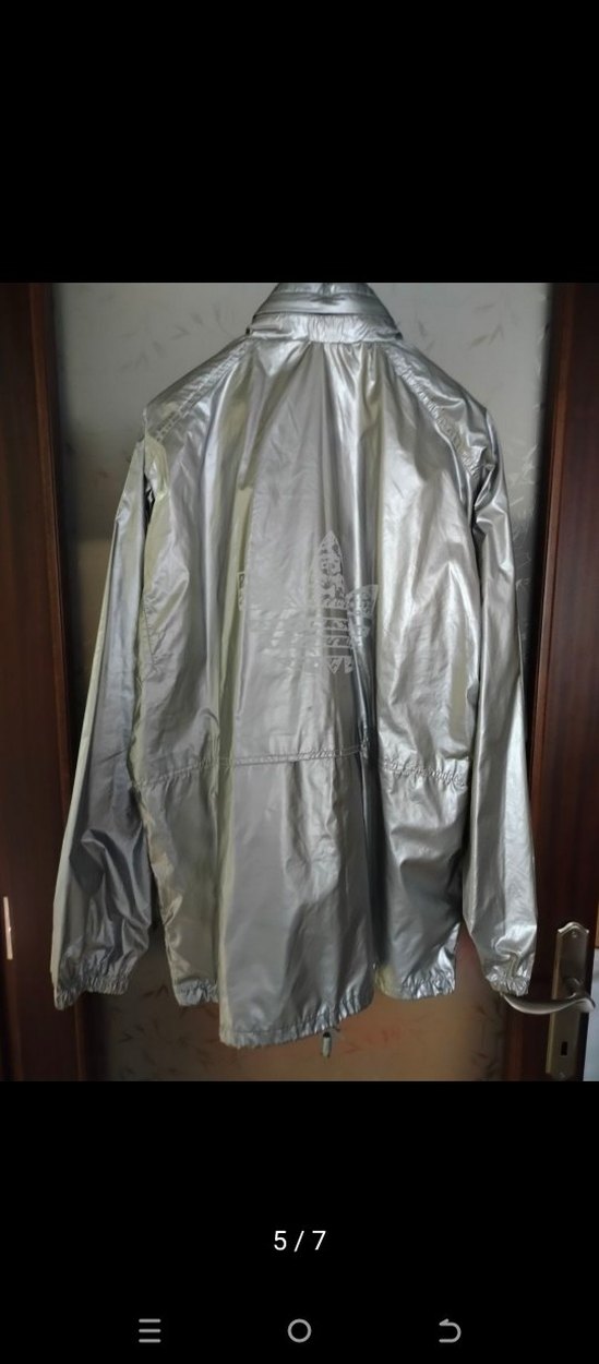 Gri Metalik orjinal Adidas Midi Yağmurluk - Görsel 5