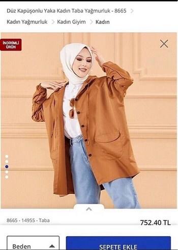 Düz Kapüşonlu Kadın Taba trençkot - Görsel 3