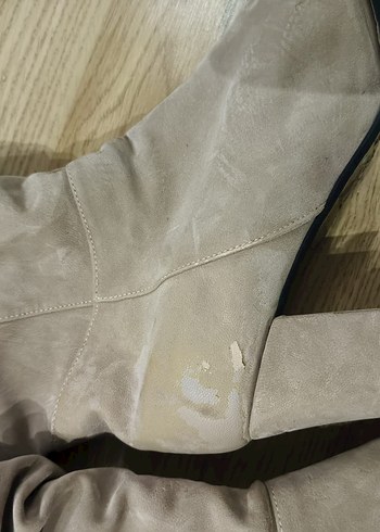 Bej Süet Topuklu Kadın Diz Boyu Çizme - Görsel 3