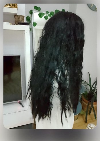 Siyah deri görünümlü peruk - Görsel 3