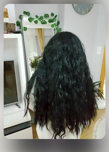 Siyah deri görünümlü peruk - Görsel 4