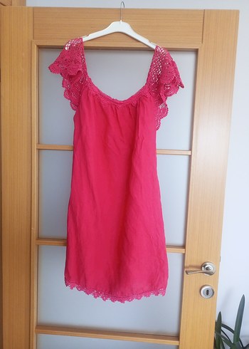 Dantel Detaylı Pembe Mini Bohem Elbise