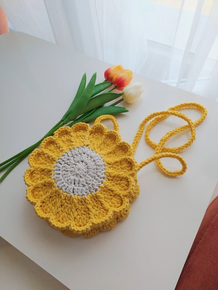 Bohem Günebakan Motifli El Örgüsü Çanta - Görsel 3