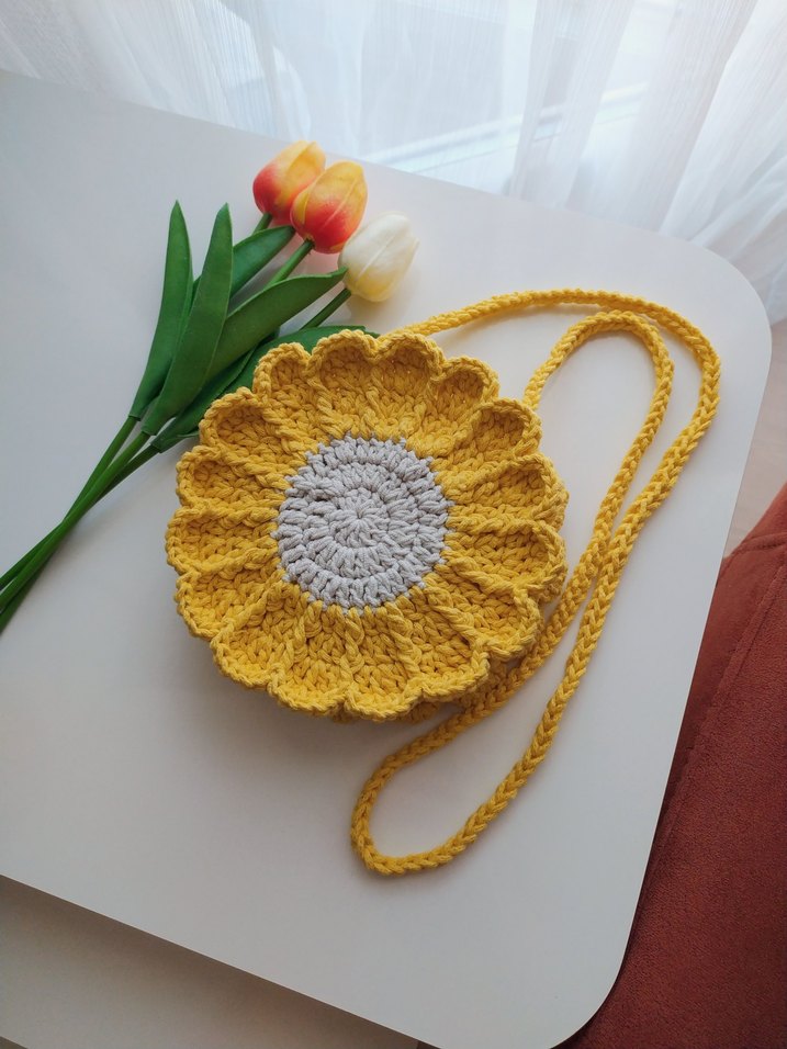 Bohem Günebakan Motifli El Örgüsü Çanta - Görsel 2