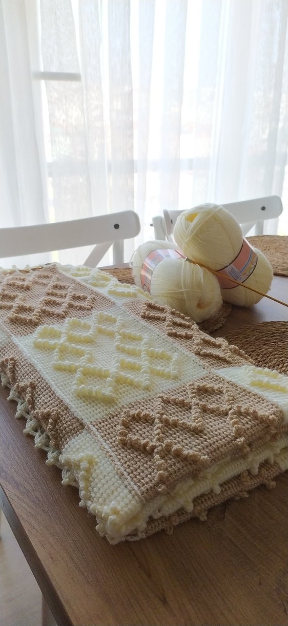 Beyaz Örgü Çocuk Battaniyesi - Görsel 5