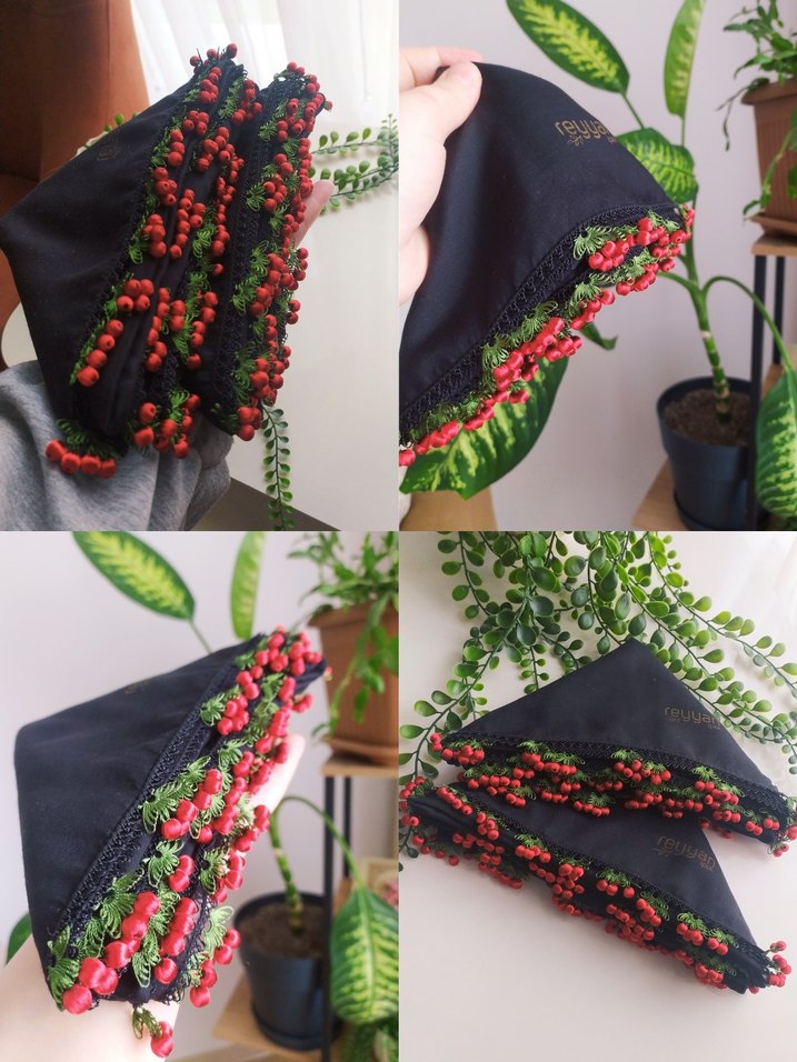 Kiraz boncuk iğne oyası tülbent - Görsel 2