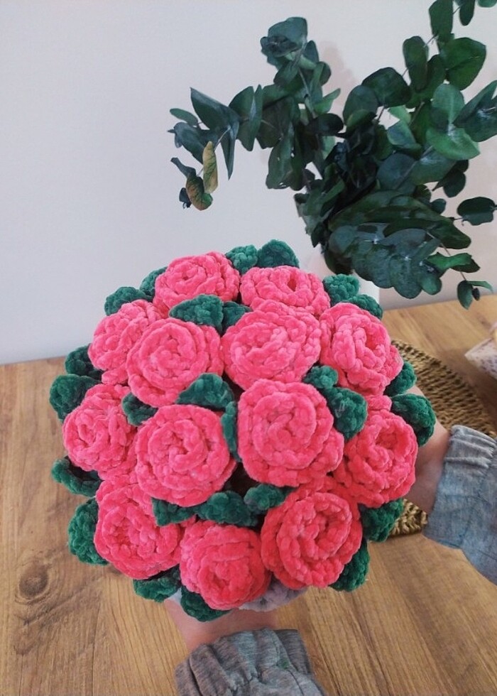 Örgü çiçek buketi  - Görsel 4