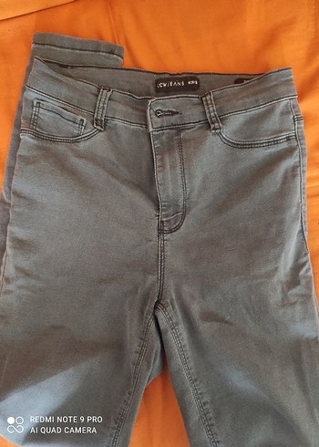 Düğmeli Gri Kadın Skinny Denim Pantolon