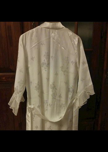 Uzun Beyaz Bohem Kadın Gecelik Sabahlık - Görsel 2