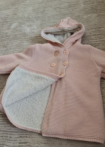 diğer Beden Kapüşonlu Pembe Triko Hamile Kabanı
