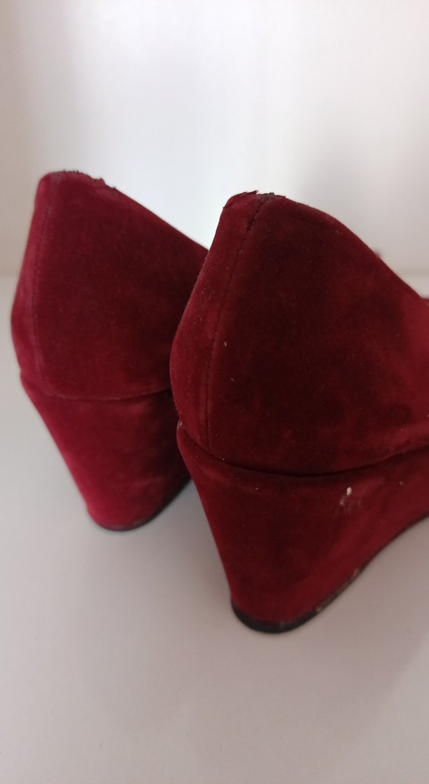 Bordo Süet Dolgu Topuklu Kadın Babet - Görsel 3