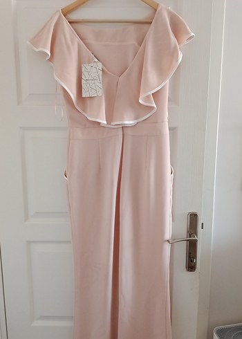 Bej Fırfırlı Straplez Kadın Tulum - Görsel 2