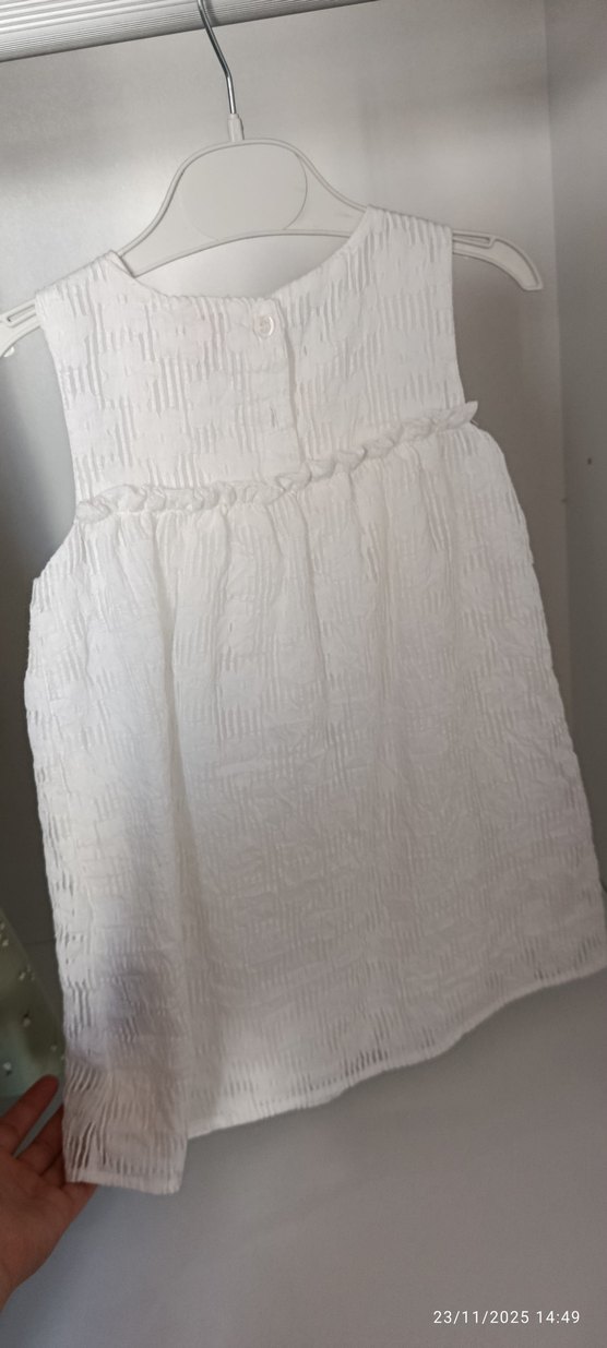 Kız Çocuk Beyaz Keten Kolsuz Elbise - Görsel 2