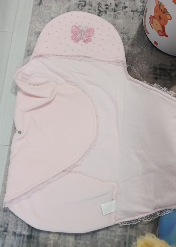 Pembe Nakışlı Bebek Battaniyesi tulum gibi - Görsel 2