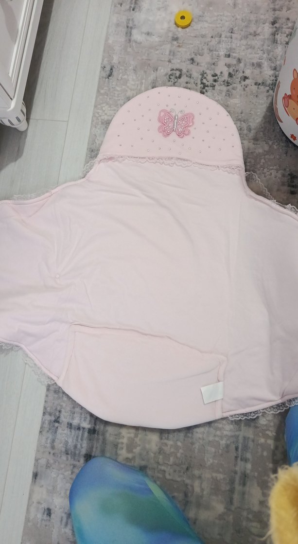 Pembe Nakışlı Bebek Battaniyesi tulum gibi - Görsel 3