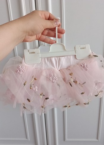 3-6 Ay Beden pembe Renk Kız Çocuk Pembe Fırfırlı Pamuklu Atlet