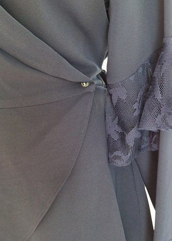 Uzun Lacivert Kadın Ofis Ceket - Görsel 4