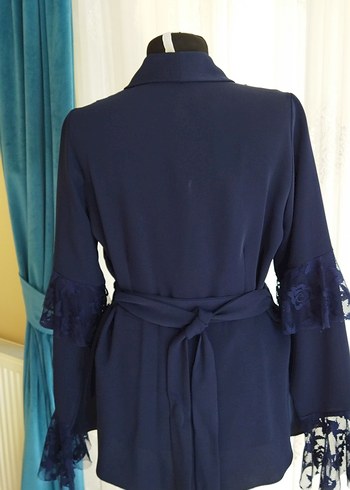 Uzun Lacivert Kadın Ofis Ceket - Görsel 3