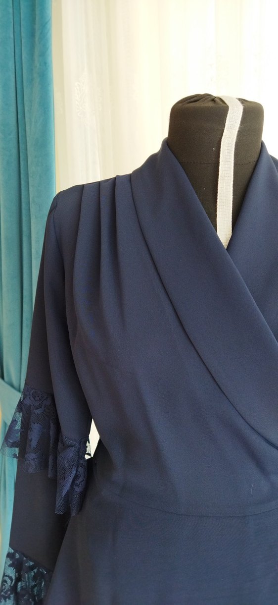 Uzun Lacivert Kadın Ofis Ceket - Görsel 2