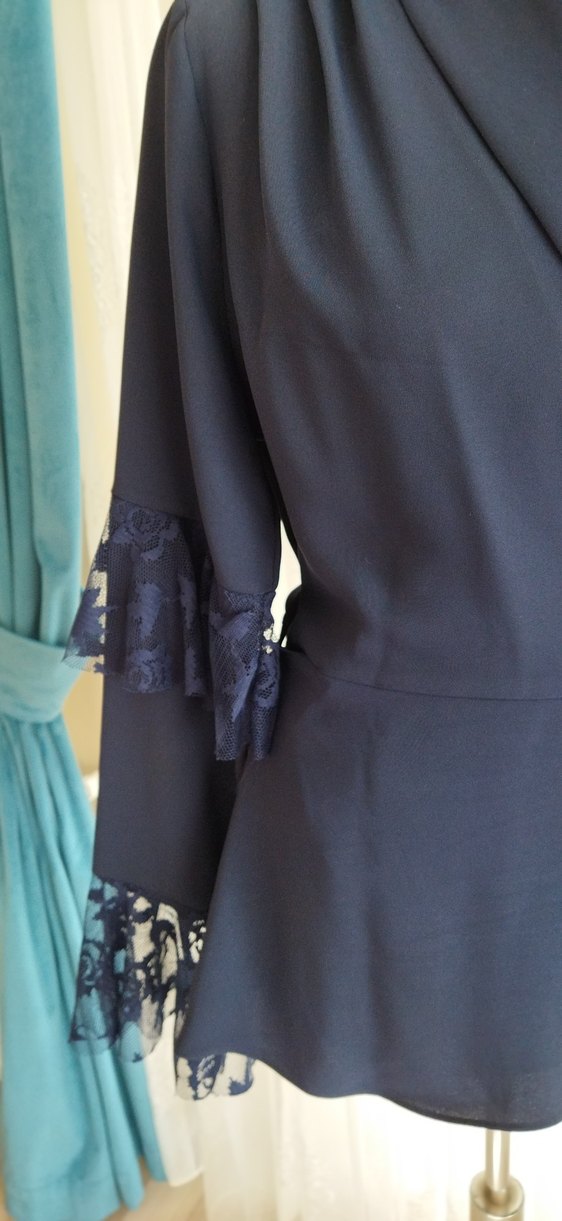 Uzun Lacivert Kadın Ofis Ceket - Görsel 5