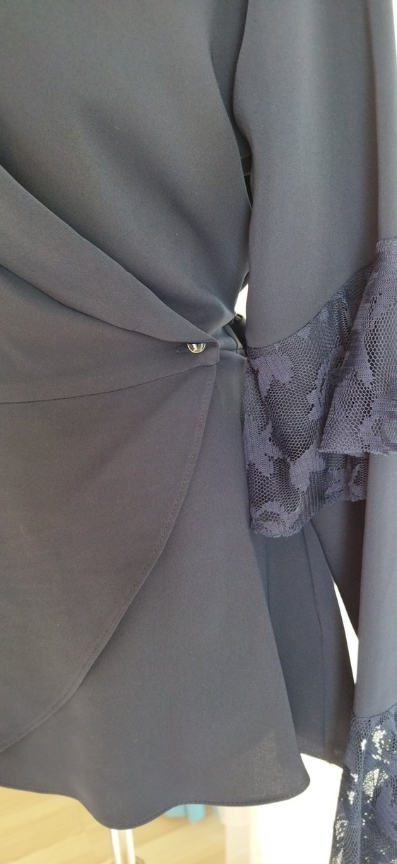 Uzun Lacivert Kadın Ofis Ceket - Görsel 4