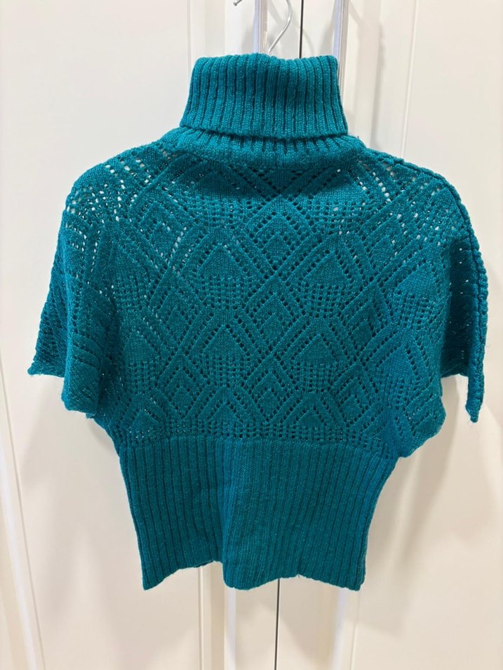 Turkuaz Bohem Kısa Kollu Balıkçı Yaka Kazak - Görsel 2