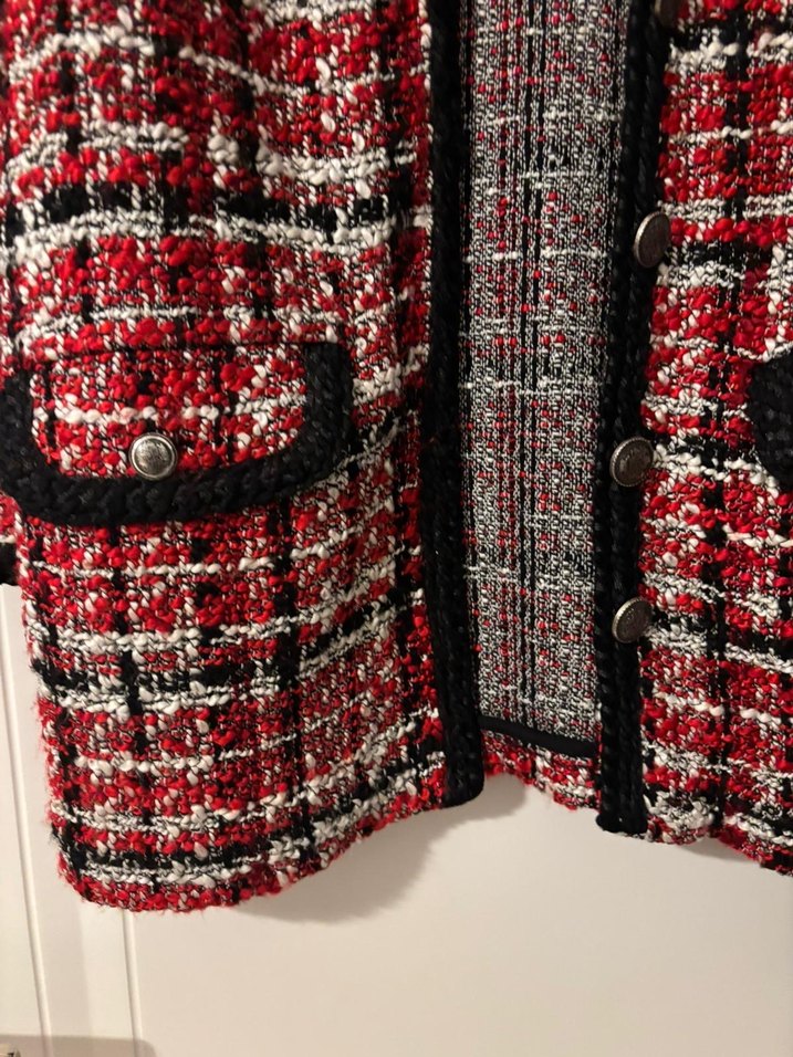 Düğmeli Kırmızı Desenli Midi Kadın Ceket - Görsel 5