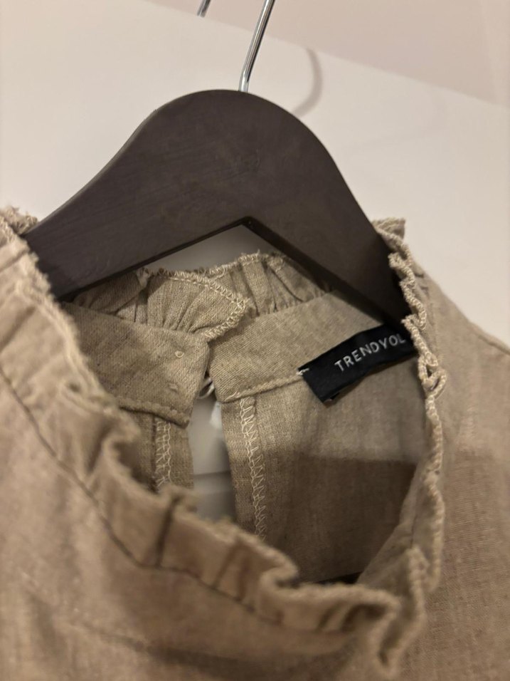 Nakışlı Bej Keten Bohem Bluz - Görsel 3