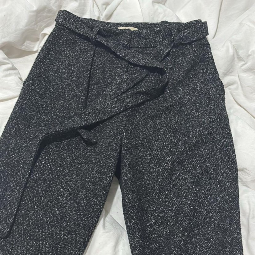 Gri Kemerli Kadın kalın Kumaş Pantolon - Görsel 2