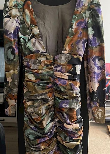 Kadın Çok Renkli Drapeli Mini Elbise - Görsel 3