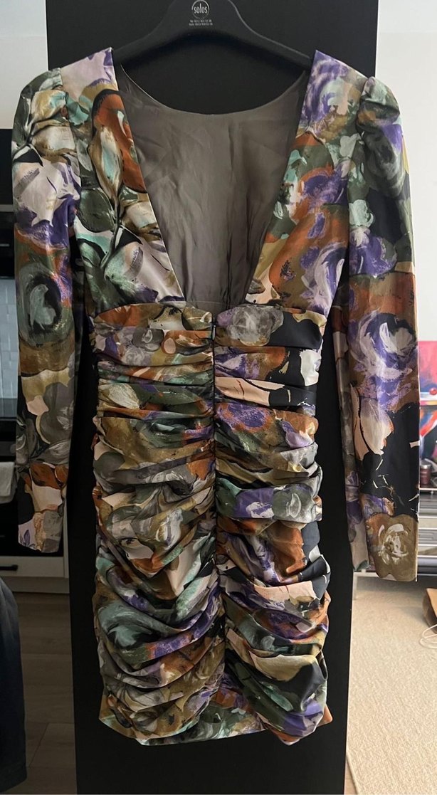 Kadın Çok Renkli Drapeli Mini Elbise - Görsel 3