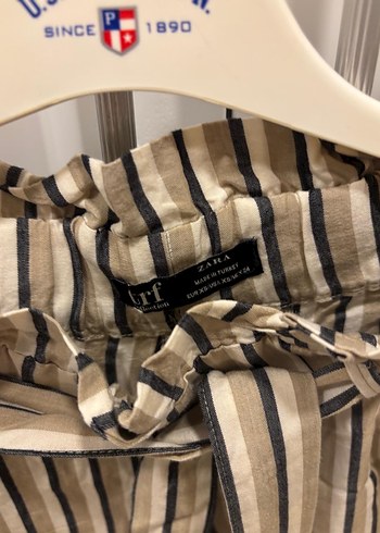 Bej Çizgili Keten Kadın Pantolon - Görsel 4