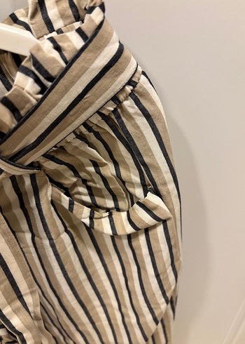 Bej Çizgili Keten Kadın Pantolon - Görsel 3