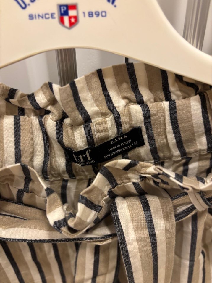 Bej Çizgili Keten Kadın Pantolon - Görsel 4