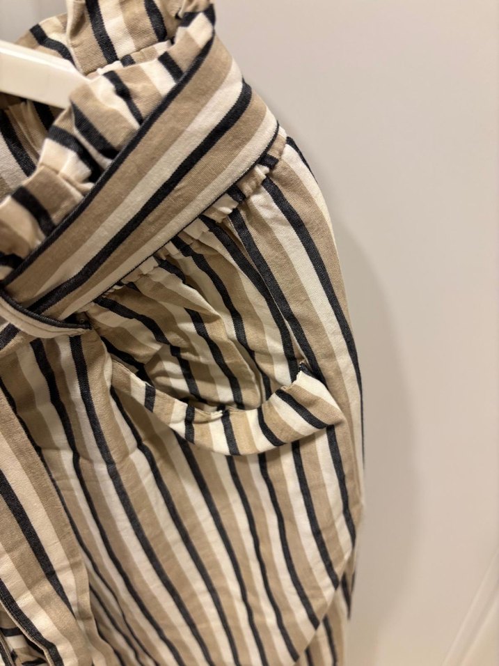 Bej Çizgili Keten Kadın Pantolon - Görsel 3