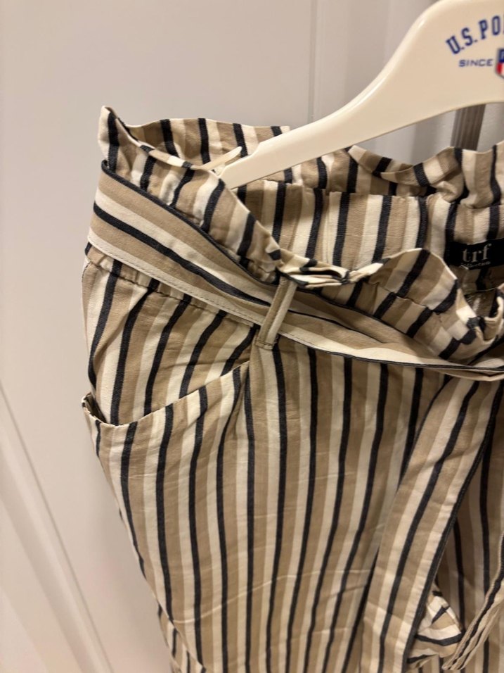 Bej Çizgili Keten Kadın Pantolon - Görsel 5