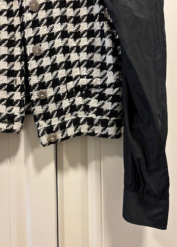 Düğmeli Siyah Beyaz Kadın Ceket - Görsel 7