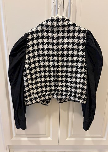 Düğmeli Siyah Beyaz Kadın Ceket - Görsel 8