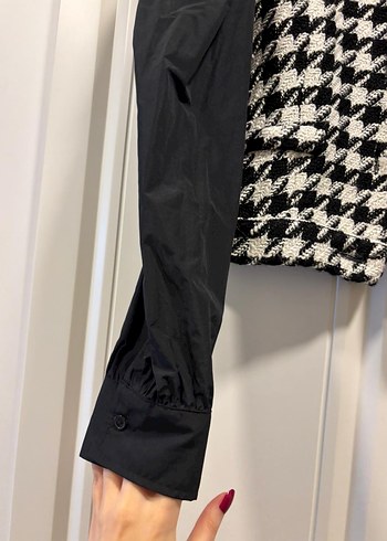 Düğmeli Siyah Beyaz Kadın Ceket - Görsel 6