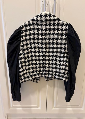 Düğmeli Siyah Beyaz Kadın Ceket - Görsel 2