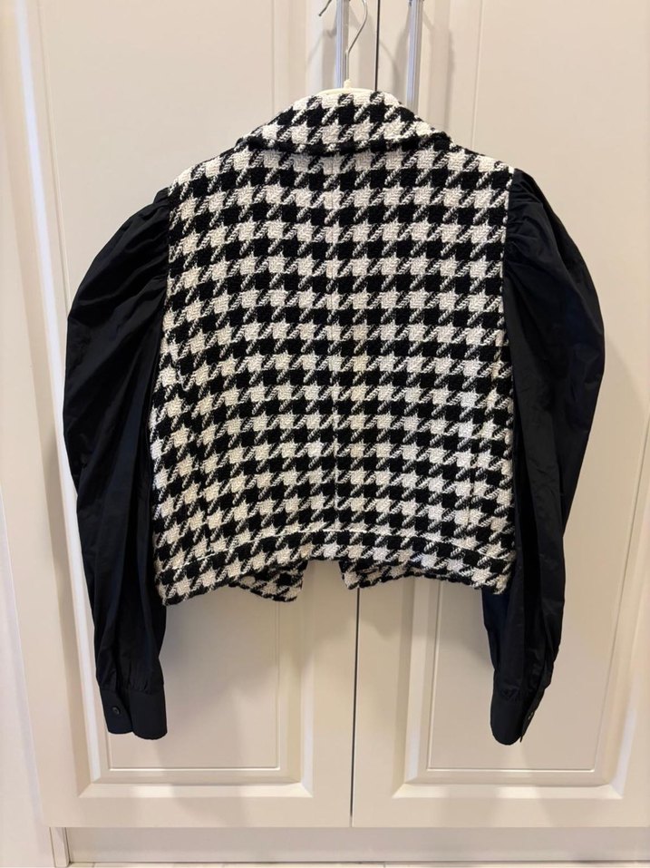 Düğmeli Siyah Beyaz Kadın Ceket - Görsel 2