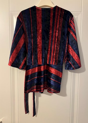 Bordo Kadın Kuşaklı V Yaka Bluz - Görsel 3