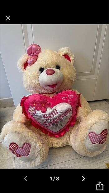 Büyük Peluş Ayı 56 cm Kalpli Tokalı