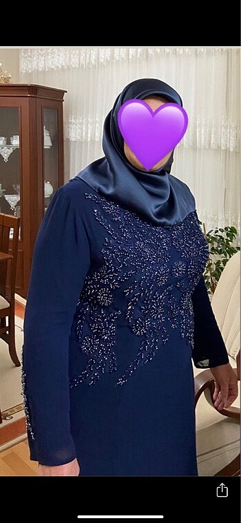 Lacivert taşlı tesettür abiye