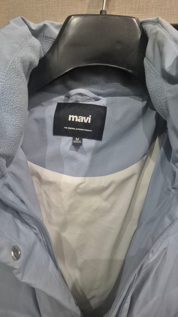 Mavi Midi Kadın Kışlık Mont Düğmeli - Görsel 2